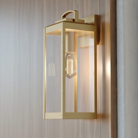 Vaxcel Kinzie 1 Light 16.75in H Dusk to Dawn Gold Vintage Brass Outdoor Wall Lantern Fixture T0707